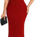 Elegant Red Long Dress for Women Sexy Mock Neck Sleeveless Twist Waist Long Formal Evening Dresses Split Back Zipper(XX-Large)