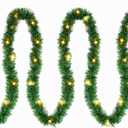 Twinkle Star's 15 ft Pre-lit Christmas Garland, Lighted Artificial Pine Garland with Plug in 35 Count Clear Incandescent Mini Lights, Perfect for Indoor/Outdoor Holiday Decorations
