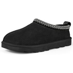 ATHMILE Mens Slippers Tasman House Slippers for Men Short Ankle Mini Suede Boots for Outdoor Indoor Non Slip Thin Sole Warm Fur Lined Black Size11