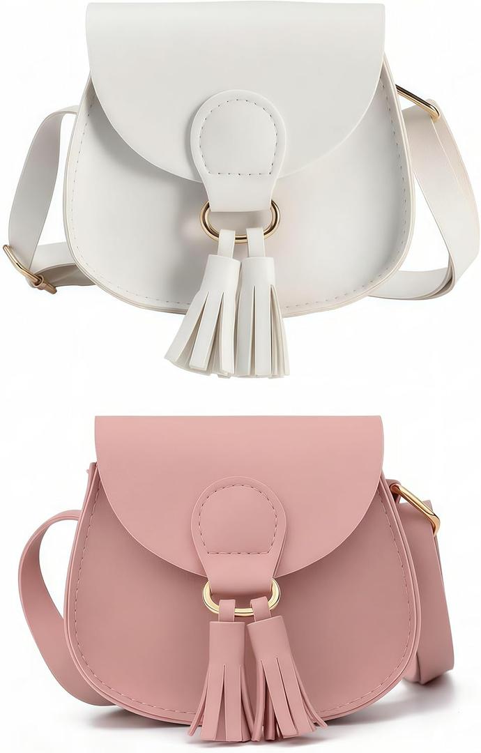 2 Pack Toddler Crossbody Novelty Wallets Purse for Girls Tassels Purity Colors Mini Shoulder Bag Crossbody Bag for Girls