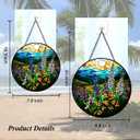 Stained Glass Suncatcher,Wildflower Stained Glass Window Hanging, Mountain Landscape Sun Catcher, Stained Glass Art, Floral Window Decor Gifts (9.8 in, Colorful Flowers)