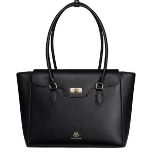 LOVEVOOK Laptop Bag for Women Soft Leather Work Bag, Office Shoulder Tote Purse Professional Briefcase with Flap Design (15.6 Inch, Black)