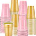 50 Pcs 16 oz Plastic Cups Disposable Party Cups Coffee Cup Heavy Duty Drinking Cup for Valentine Galentine Wedding Birthday Holiday Picnic New Year Party Beer Serving (Pink,Gold)
