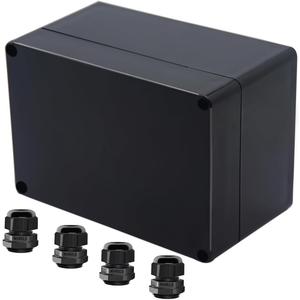 Project Box ABS Black Electrical Boxes IP65 Outdoor Waterproof Box Electronic Junction Box Power Enclosure with Cable Glands for DIY Project 6.3 x 4.33 x 3.54 inch (160x110x90mm)