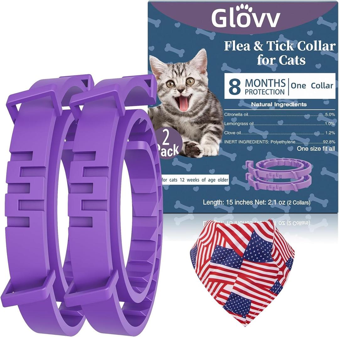 Glovv Flea & Tick Collar for Cats 2 Pack, 16 Months Natural Collars, Effective Cat Flea and Tick Treatment, Waterproof Adjustable Large & Small Cat Flea Tick Control for Kittens Glovv Flea & Tick Collar for Cats 2 Pack, 16 Months Natural Collars, Effective Cat Flea and Tick Treatment, Waterproof Adjustable Large & Small Cat Flea Tick Control for Kittens