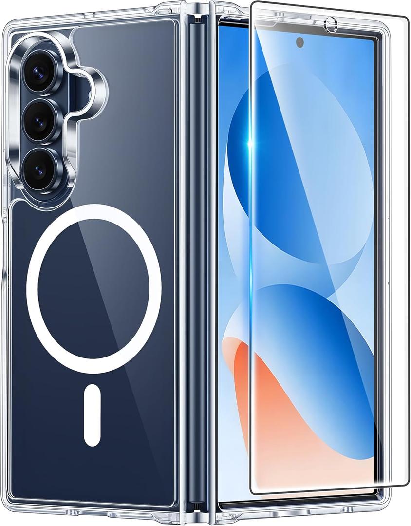 FNTCASE for Samsung Galaxy Z-Fold-7 Case: Magnetic Clear Military Grade Drop Protection Anti Yellowing Cell Phone Cover - Rugged Shockproof Protective Bumper Transparent Phone Case