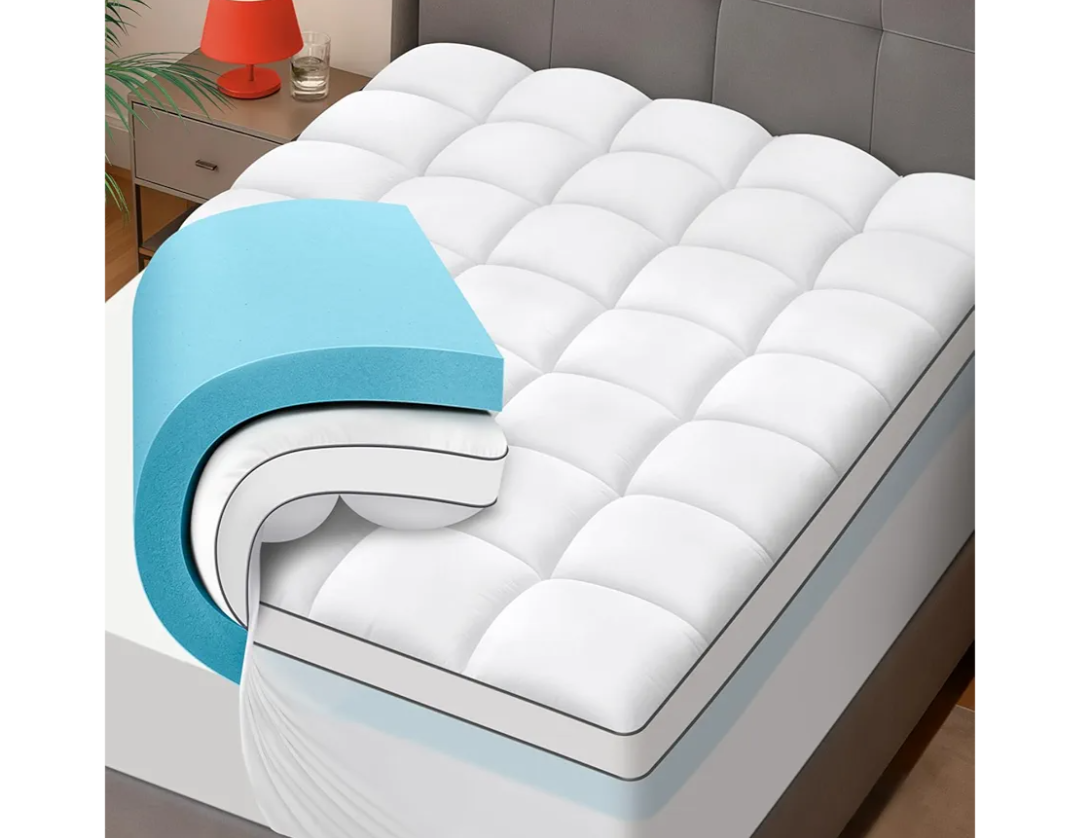 Dual Layer 4 Inch Memory Foam Mattress Topper Queen Size - 2 Inch Cooling Gel Memory Foam & 2 Inch Thick Pillow Top Mattress Pad Cover - 60x80 Inch