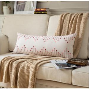 Caflife Christmas Lumbar Pillow Cover 14x36 Long Pack of 1 Decorative Pillows Bed, Beige with Red Body Throw Pillow Covers, for Modern Farmhouse Sofa Bedroom Living Room Home Decor Couch Pillowcase