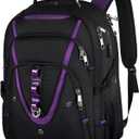 18.4 inch Travel Backpack Men Women, 55-60L Extra Large Laptop Backpack RFID Anti Theft TSA Friendly Flight Approved Backpacks, Water Resistant College School Heavy Duty With USB Charging Port, Purple