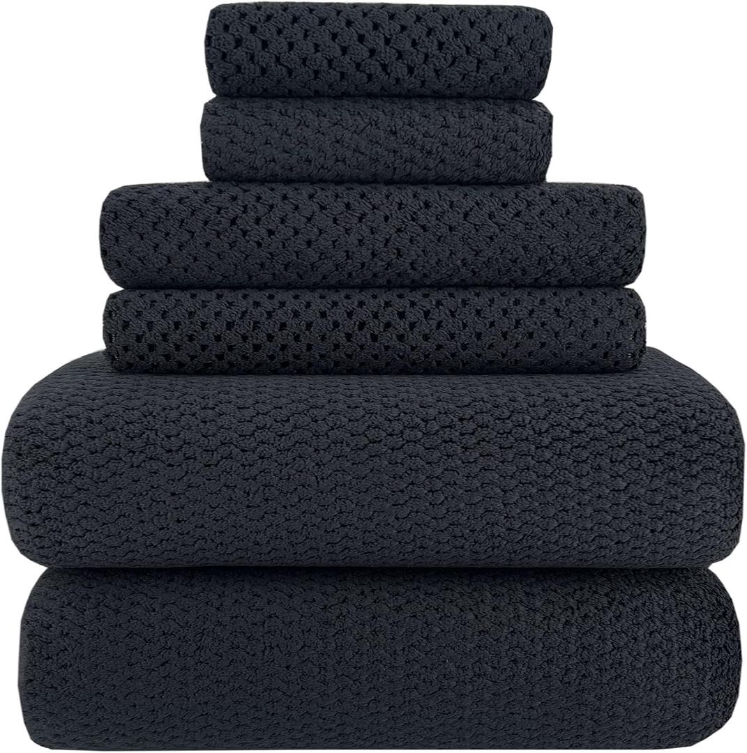 YTYC 29x59 Inch Extra Large Bath Towels Set of 6 Quick Dry Super Soft Microfiber Towels for Bathroom 80% Polyester (Black, 6 Piece) (29x59"-Bath Towels Set-6PCS, 07_black)
