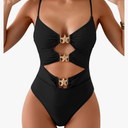 Eomenie One Piece Swimsuit for Women Cutout Monokini Sexy Bathing Suit Metal Swim Suit Large
