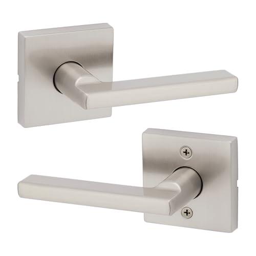 Kwikset Halifax Interior Passage Door Handle, Lever For Closet and Hallway Doors, Reversible Non-Locking Handle Lever, Satin Nickel, with Microban Protection