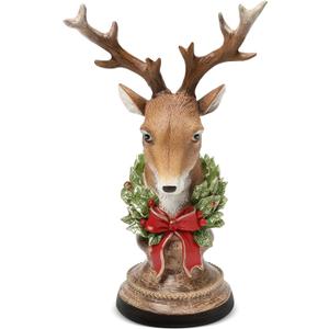 Christmas Reindeer Head Statues, Deer Head with Wreath, Reindeer Christmas Table Decoration for Home Indoor Resin Xmas Deer Figurine Winter Holiday New Year Gift for Woman