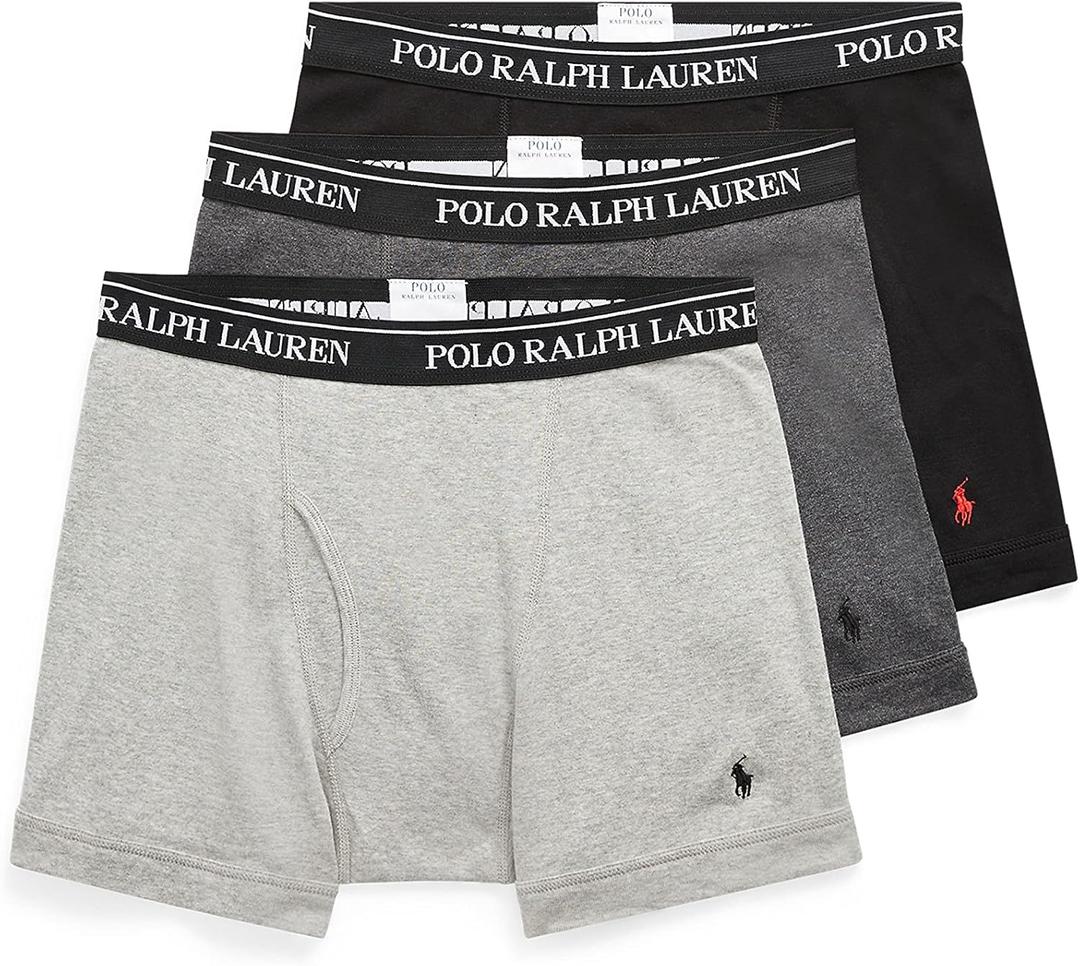 POLO RALPH LAUREN Men's Classic Fit Cotton Boxer Briefs, Trunks & Long Leg Boxer Briefs, 3 Pack (Medium, Andover Heather/Madison Heather/Black)