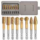 8Pack Carbide Burr Set (3/8 & 1/2 inch Diameter) with 1/4 inch Hex Shank,Tungsten Carbide Rotary Burr Set for DIY Grinder Metal Wood Engraving Polishing Drilling Grinding Milling Cutting