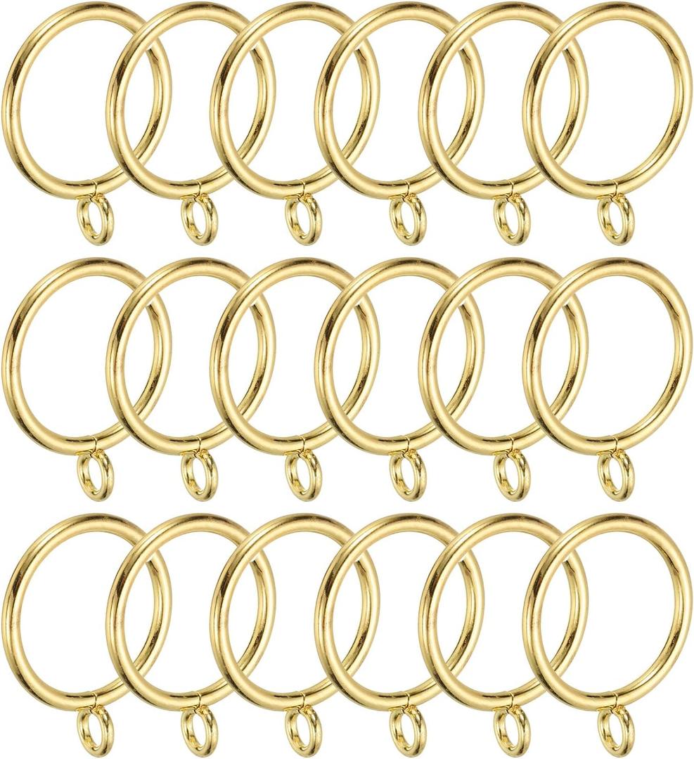 PATIKIL 1.3 Inch Inner Dia Curtain Rod Rings with Eyelets, 18 Pcs Metal Drapery Ring for Curtain Rods Hoop Pins, Gold Tone