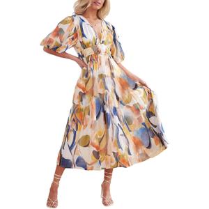 Sissyaki Women's Boho Floral Maxi Dress Summer Fall Wedding Guest Dress (Large)