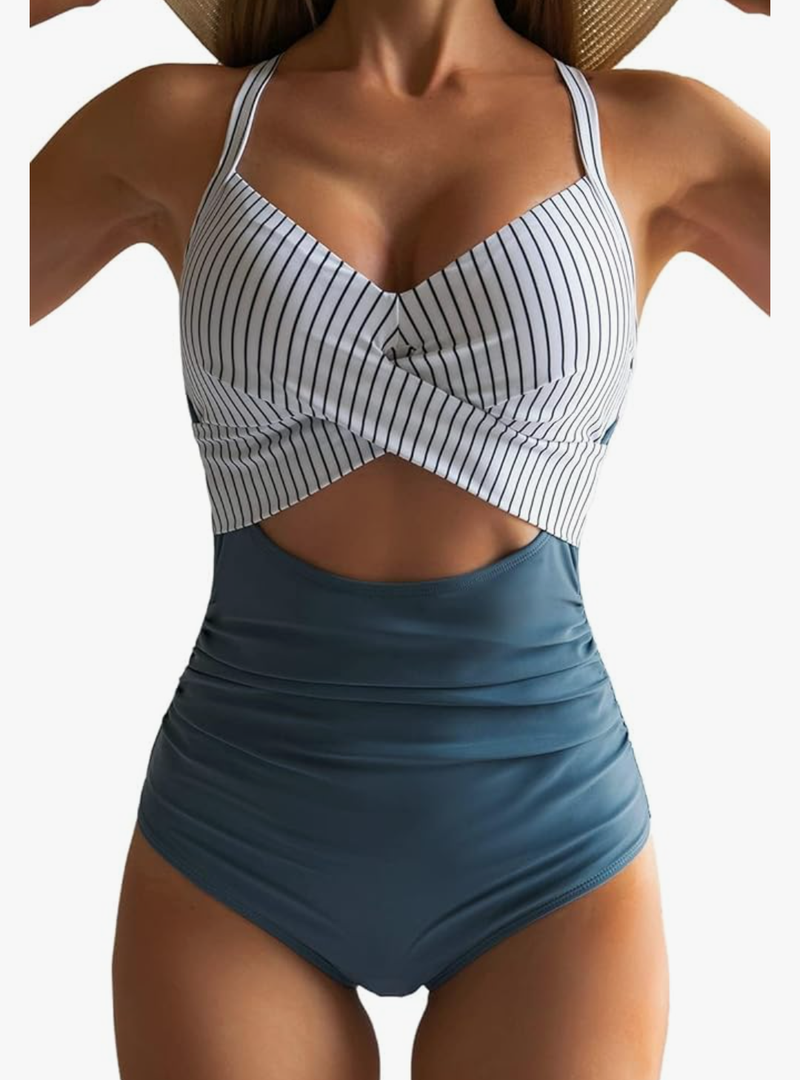 Eomenie Women's One Piece Swimsuits Tummy Control Cutout High Waisted Bathing Suit Wrap Tie Back 1 Piece Swimsuit(L)