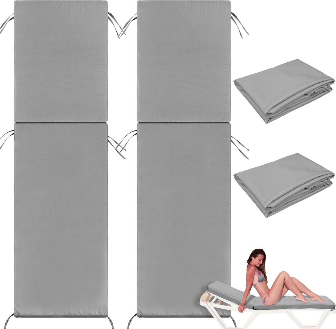 2 Pcs Waterproof Chaise Lounge Cushion Cover Outdoor (Not Includes Cushion) 72 x 21 x 3 Inch Chair Replacement Cover Chaise Slipcover with Zipper Ties for Patio Pool (Light Grey)