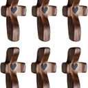 3 x Abvsdu 6Pcs Cross My Heart Encouragement Gift Wooden Cross Fingertip Stress Relief Gifts Fingertip Stress Relief Gifts Pocket Small Cross in Bulk with Bag Walnut Wooden Cross