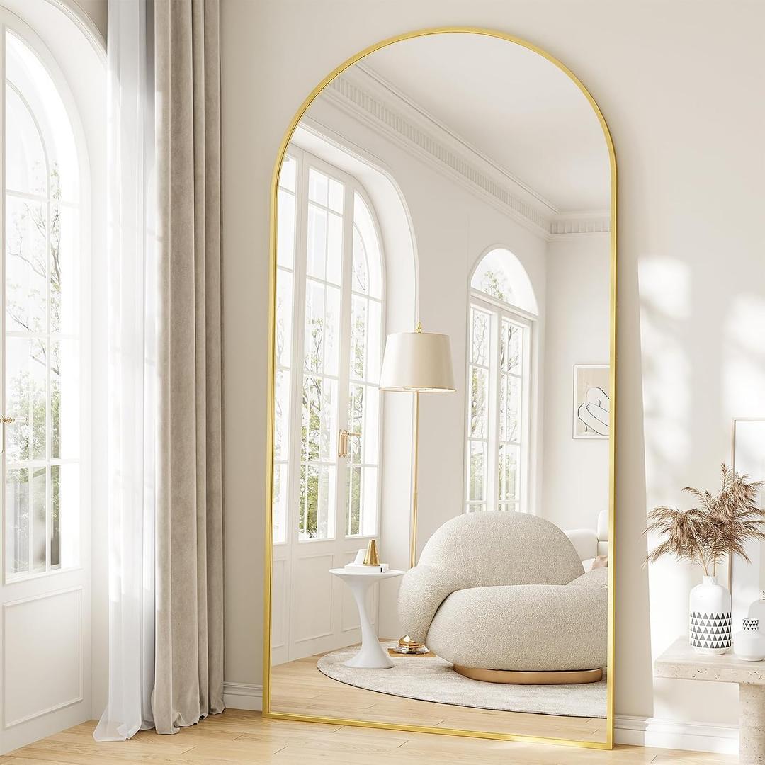 Oversized Full Length Mirror, 38"x77" Large Arched Floor Mirror Full Length with Stand, Room Decor Big Full Body Mirror with HD Tempered Glass Aluminum Frame for Bedroom Living Room, Gold