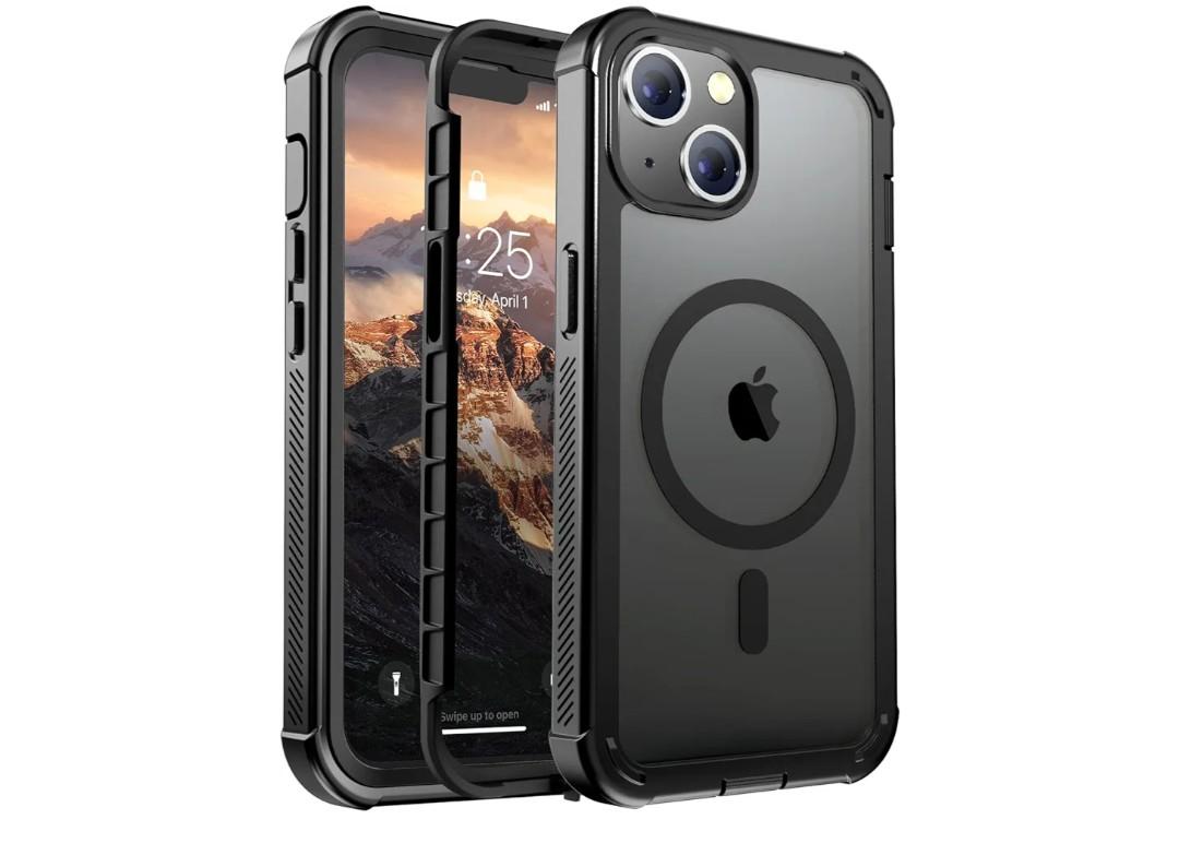 Magnetic for iPhone 14 Case, [Compatible with MagSafe][Military Grade Drop Protection][Heavy Duty Protection][Non-Slip][Shockproof] 2-Layer Durable Bumper Phone Case 6.1''-Black