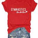 Gymnastics Mom T-Shirt Short Sleeve Shirts for Women Sports Mom Tee Gymnastics Team Summer Tops Athlete T-Shirt Red, Small