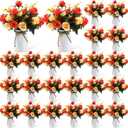 Domensi 24 Sets Wedding Table Centerpiece Artificial Flowers with Vase 48 Pcs Fake Bouquets 24 Pcs Metal Vases Floral Arrangements for Holiday Party Event Table Decor(Orange)