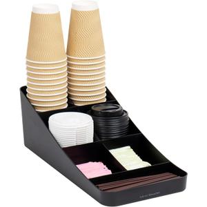 Mind Reader Cup and Condiment Station, Countertop Organizer, Coffee Bar, Kitchen, Stirrers, 7.25"L x 15.5"W x 5.25"H, Black