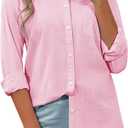 siliteelon Womens Button Down Shirt Linen Button Up Shirts for Women Long Sleeve Summer Shirt Collared Blouse Linen Tops (X-Large, Pink)
