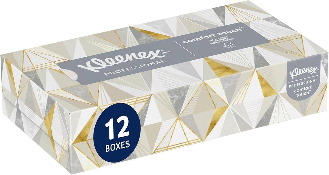 Kleenex Professional Facial Tissue, Bulk (03076), 2-Ply, White, Flat Facial Tissue Boxes for Business, Convenience Case (125 Tissues/Box, 12 Boxes/Case, 1,500 Tissues/Case) (Box Color: Cream)