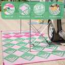 Lahome Waterproof Outdoor Patio Rug 9x12, Reversible Large Outdoor Rug for Patios, Camping Rugs for RV Backyard Deck Picnic Beach Trailer (Pink/Green, 9' x 12')