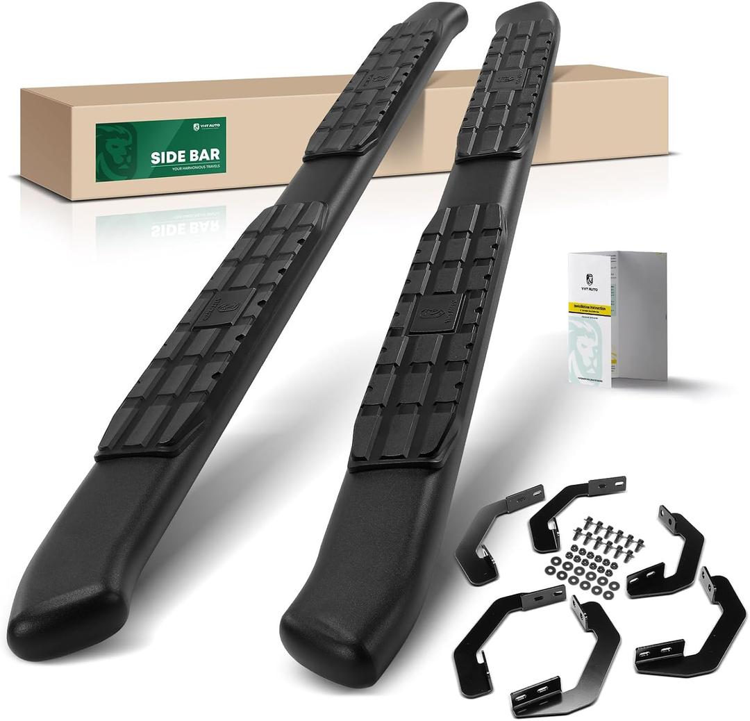 YHTAUTO 4.25'' Running Boards Side Step Bars Compatible with Nissan Frontier 2005-2024, Crew Cab, Textured Black Steel Oval Driver & Passenger Side Truck Side Step Rails