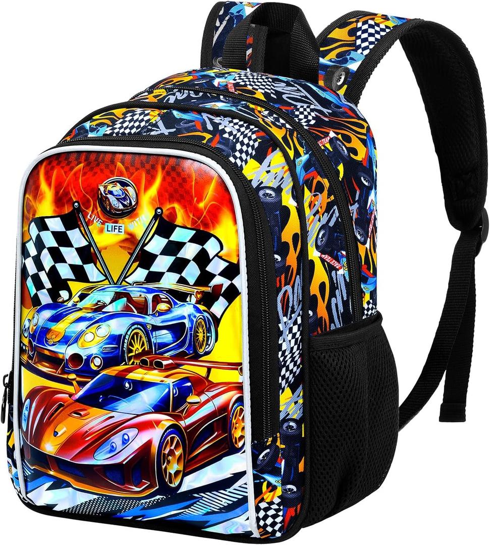 13" Cars Toddler Backpack for Boys, Kids School Bookbag for Preschool Kindergarten(Hot Wheels) (Race Car Red)