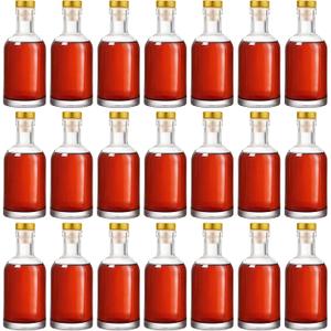 Dandat 24 Pack 6 oz Clear Glass Liquor Bottles With Cork lids Bulk Homebrewing Empty Bottles for Whiskey, Drinks Oil Vinegar, Limoncello, Beverages, Liqueurs, and Alcohol (Gold)