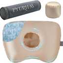 Piercing Pillow  Ear Piercing Pillow With Foam Plug, Adjust Shredded Memory Foam Picrcing Pillow For Side Sleepers, Donut Piliow For Ear With 4x4''Hole, Ergonomic Curved Design, Satin Champagne
