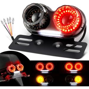 Benlari Upgraded Motorcycle Tail Light, 90LEDs Brake Lights, IP67 Waterproof Turn Signals Running with License Plate Bracket Fit for Street Bike Cruiser Chopper Bobber (Smoke)