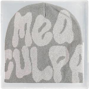 Y2k Beanies for Women Man, MEA Culpa Beanie Unique Pattern Design, Y2K Knitted Hat Suitable for All Seasons Wearing (One Size, Grey Grey)