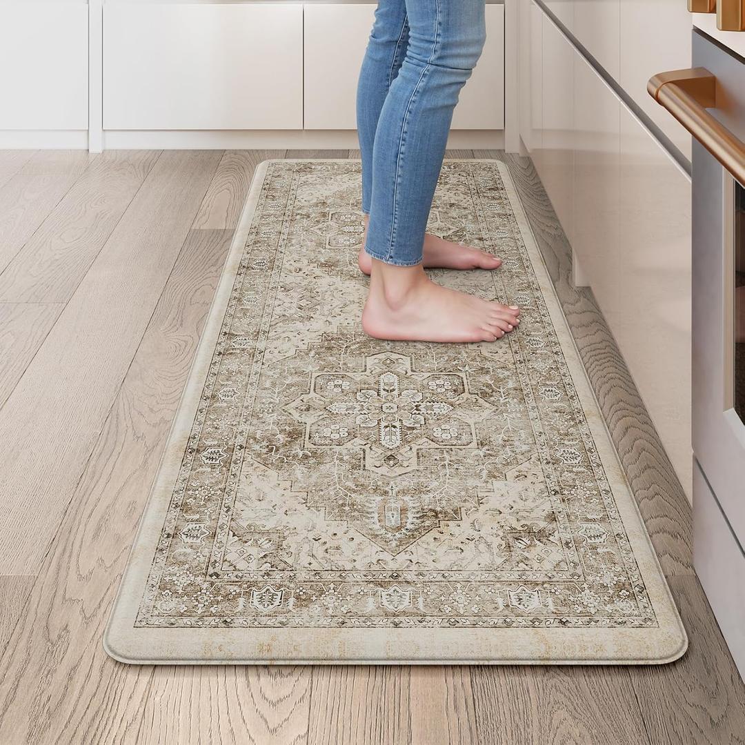 KIMODE Anti Fatigue Kitchen Mat 20"x39", Padded Kitchen Floor Mats Non Slip, Waterproof Cushioned Floral Kitchen Runner, Farmhouse Comfort Standing Mat for Laundry, Office, Sink, Desk Khaki KIMODE Anti Fatigue Kitchen Mat 20"x39", Padded Kitchen Floor Mats Non Slip, Waterproof Cushioned Floral Kitchen Runner, Farmhouse Comfort Standing Mat for Laundry, Office, Sink, Desk Khaki