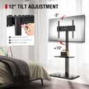 AOKCOS Floor TV Stand with 60-Degree Swivel, TV Floor Stand for 32-65 inch TVs up to 88lbs with Tilt, 8 Level Height Adjustable Tall TV Mount Stand with Shelf, Tempered Glass Base, MAX VESA 400x400mm
