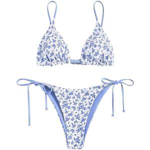 ZAFUL Women's Triangle Bikini Floral String Bikini Set Two Piece Swimsuit Bathing Suits M