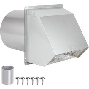 6 Inch Wall Vent Cover,Exterior Wall Vent Hood with Screen and Damper Exhaust Dryer Vent Cover Outside,External Extractor Wall Exhaust Vent Cap for Range Hood Kitchen Outdoor Air Vent,Stainless Steel