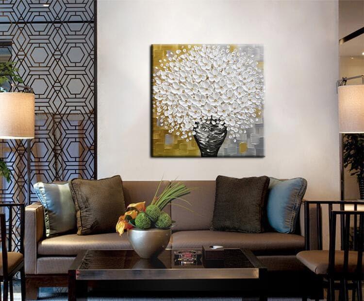 YaSheng Art- 3D Thick Texture White Canvas Wall Art Hand-Painted Minimalism Abstract Artwork Oil Painting Home Decorations Modern bedroom Wall Art Ready to Hang 24x24inch