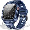 Mosonio Sport Rugged Case with Band for Apple Watch Band 46mm 45mm 44mm 42mm (S10)41mm 40mm, Light TPU Bands with Cover and Screen Protectors for Men, Waterproof Strap for iwatch Series 10 9 8 7 6 5 4 SE (Blue)