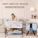 Baby Bassinets Bedside Sleeper with Wheels and Mattress, Cosleeping Baby Bed with Storage, Co-Sleeper Bassinet Attach to Bed, Bed Side Crib with Breathable Mesh, Height Adjustable (Blue), 35.4‘’Lx21.7''W28''-32.7''H