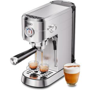 Gevi Commercial Espresso and Coffee Makers, Professional 20 Bar Espresso Maker with Milk Frother, Stainless Steel Expresso Coffee Machines for Home, Compact Cappuccino Machine, Great Gift (Sterling Silver)