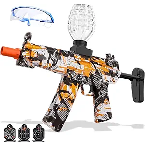Electric Gel Ball Blaster Gun, Gel Orby Ball Blaster with Pumpable Air, Rechargeable Splat Gun with Top Loading, Automatic Modes for Outdoor Activities and Team Shooting Games, Ages 15+(Orange)