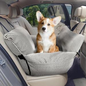 Dog Car Seat for Large/Medium Dogs Under 60 lbs Cats 2 in 1 Booster Seats Dog Bed for Car and Home Safety Travel Carrier with Pockets, Brown Stripes, 30''x 21''x 16"