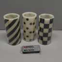 ROCEEI 3 Pcs Black and White Checked Flameless Candles Battery Operated LED Candles Flickering Real Wax Decorations for Indoor Table Decor Happy New Year Gifts Holiday Party