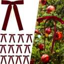 12Pcs Burgundy Velvet Christmas Tree Bows Ornaments Vintage Velvet Ribbon Bows for Tree Garland Wreath Indoor Outdoor Christmas Decor Xmas Decorations 1'' Wide, 5 * 7 inch